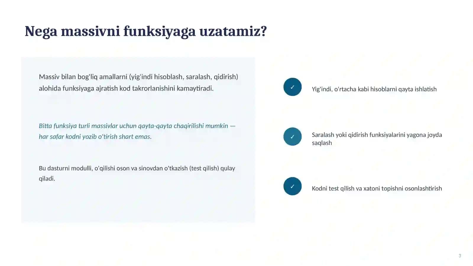 Bir o'lchovli massivlarni funksiya parametrlari sifatida qo'llanilishi 3