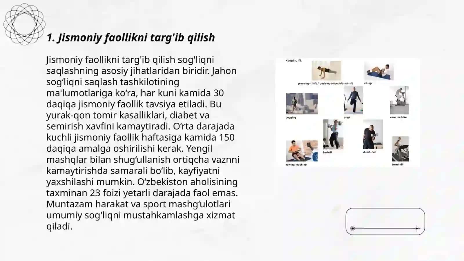 Inson sog'lig'ini yaxshilash odamlarning jismoniy faolligini oshirish bo'yicha JSST ning global harakatlar rejasi 3