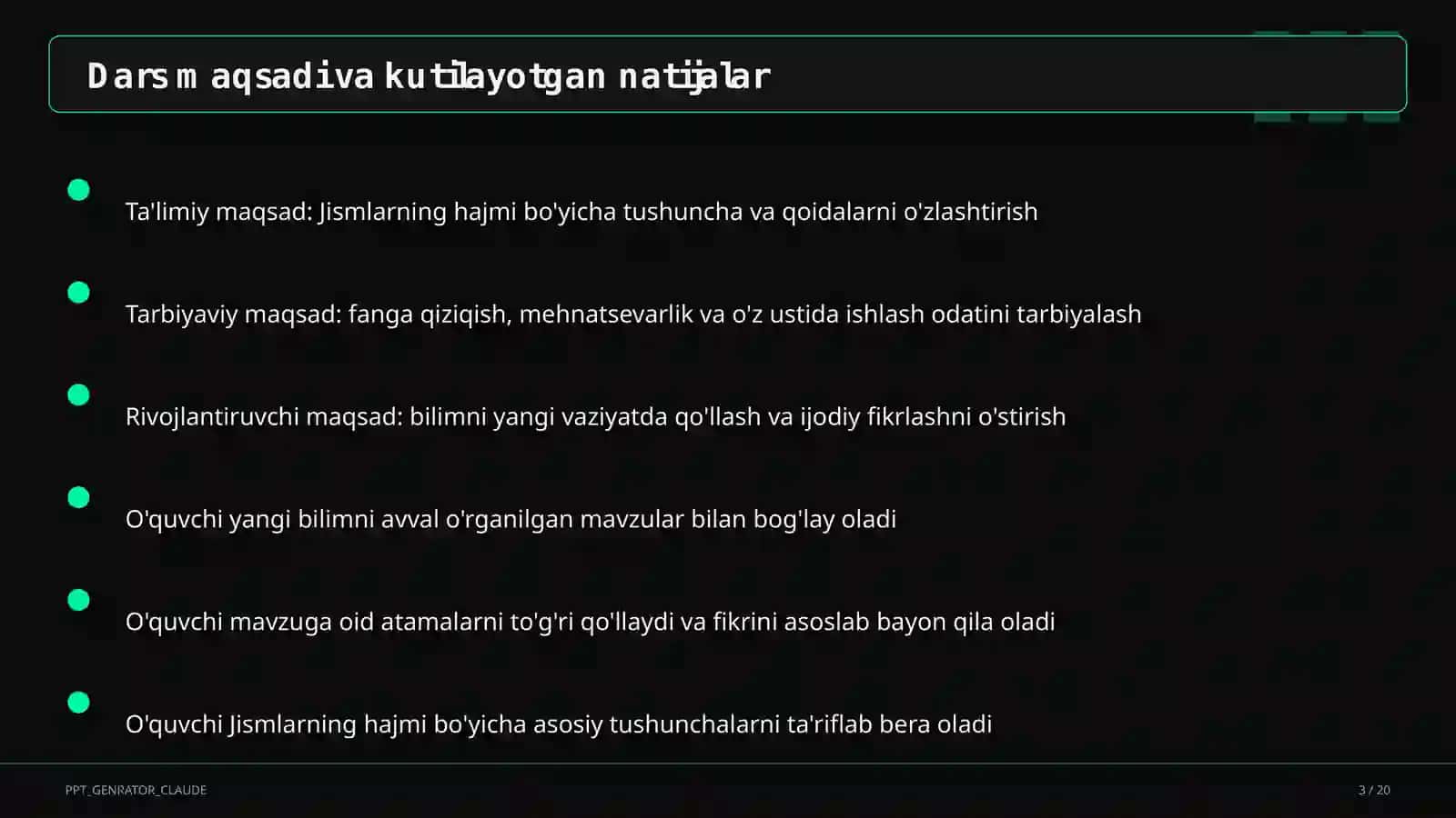 Jismlarning hajmi (11-sinf) 3