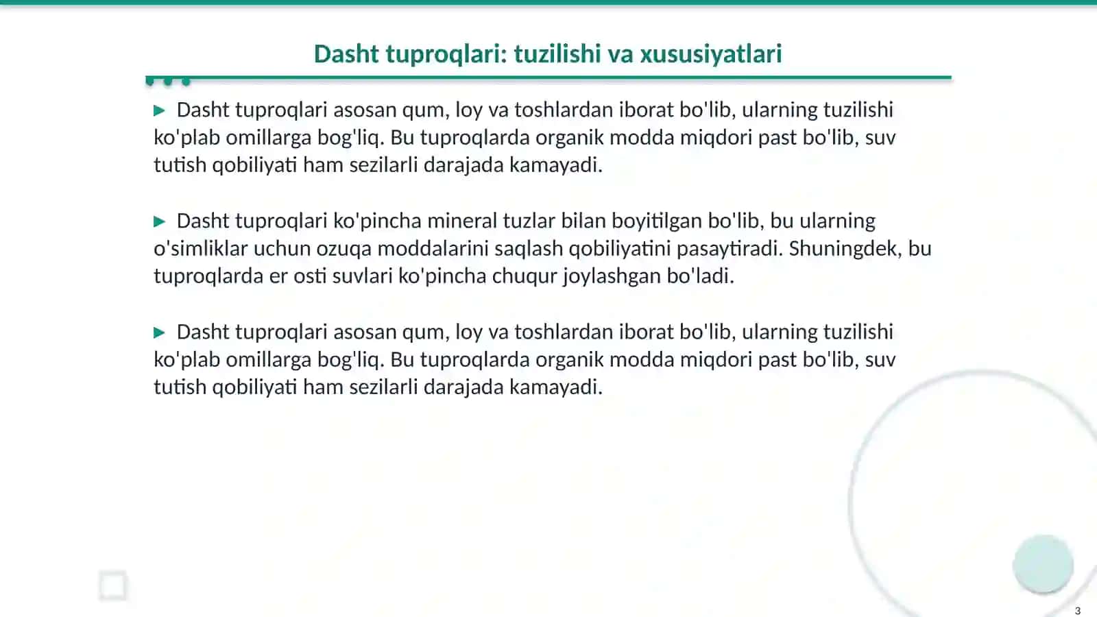 Dasht,chala chõl va chõl tuproqlari 3
