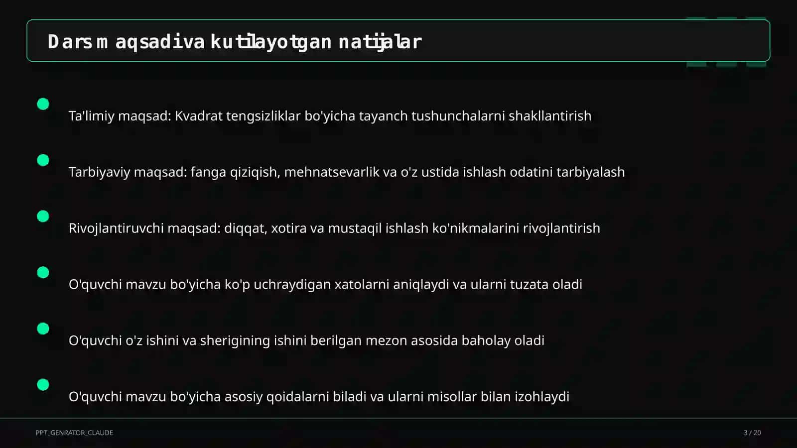 Kvadrat tengsizliklar (9-sinf) 3