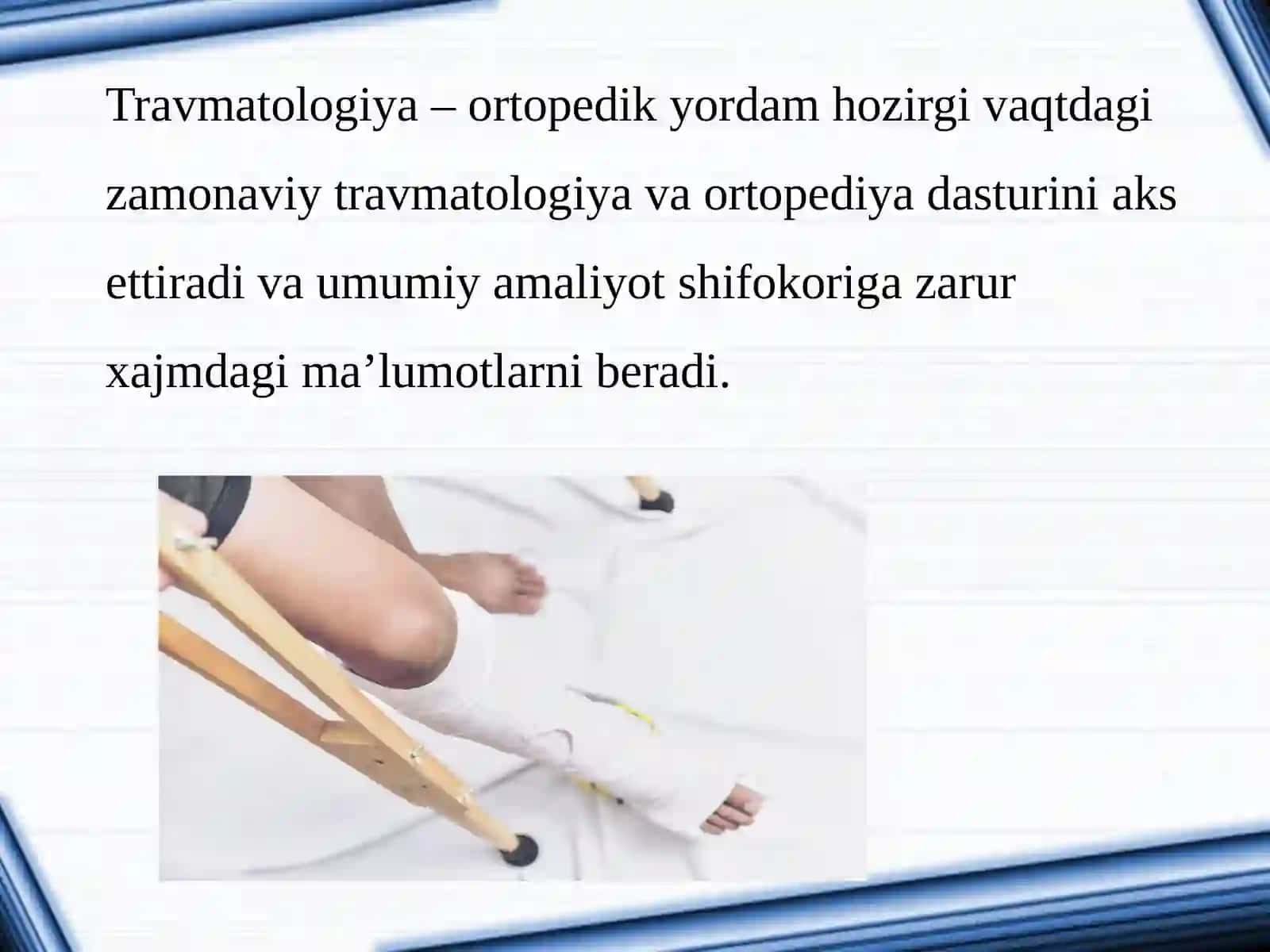 Davolash ishi Davolash fakulteti 418-guruh talabasi Xusanov Shaxriyor Nevrologiya va travmatologiya kafedrasi 3