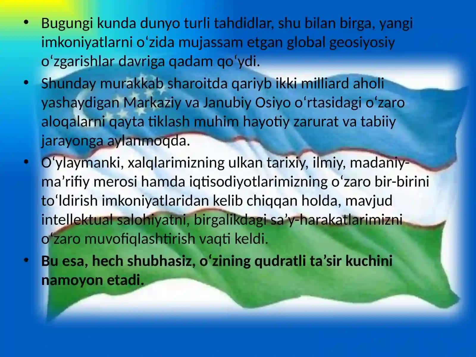 “Yangi O‘zbekistonda erkin va farovon yashaylik” 3