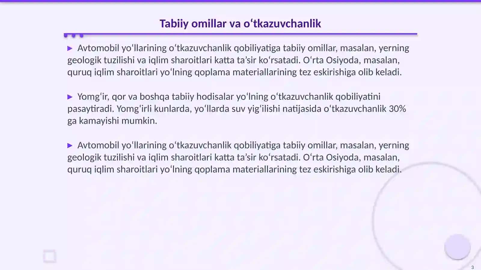 Avtomobil yo‘llarining o‘tkazuvchanlik qobiliyatiga ta’sir etuvchi omillar 3