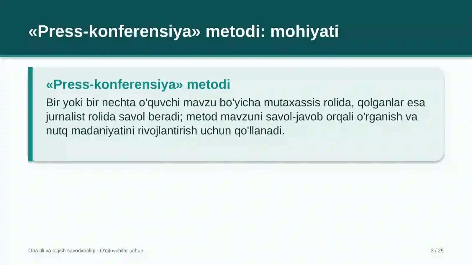 ona tili va o'qish savodxonligi darslarida press konferensiya metodidan foydalanish 6763 3