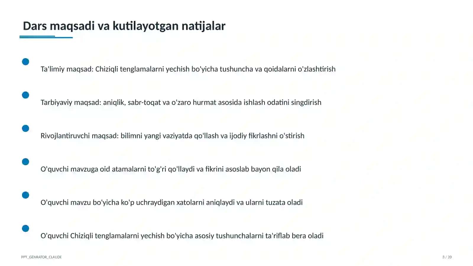 Chiziqli tenglamalarni yechish (6-sinf) 3