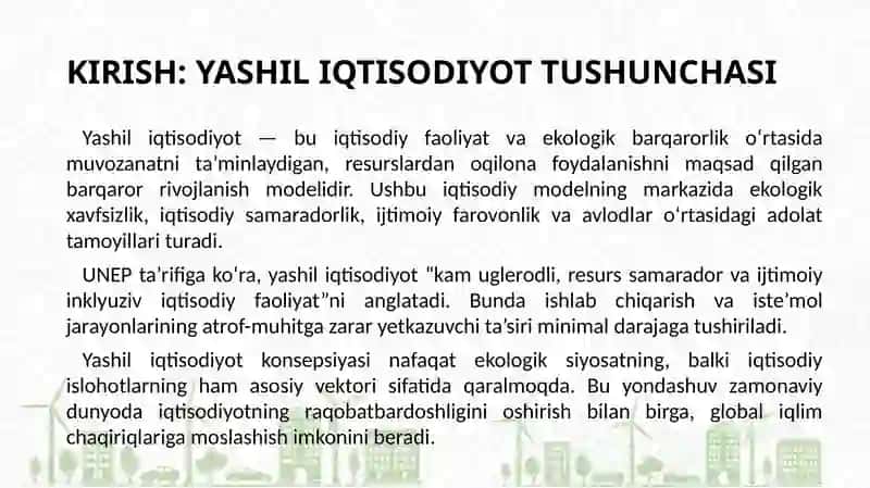 Yashil iqtisodiyotga o'tish zaruriyati, tamoyillari va dastaklari 3