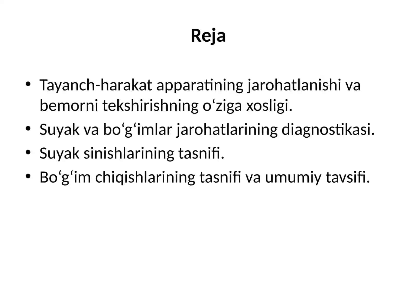 Tayanch harakat aparatining jarohatlanishi va kasallarni tekshirishlarni oʻziga xosligi suyak va bogʻimlarni jarohatlarni diagnostikasi. Sinish va chiqishlarni tasnifi 3