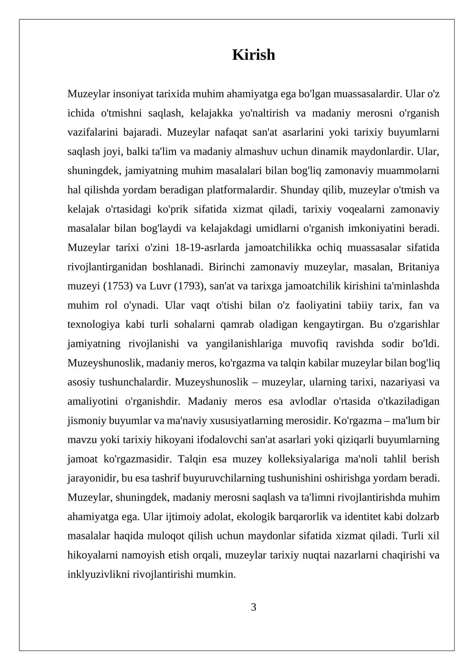 Muzeylar OʻTMISH VA KELAJAK ORASIDAGI KOPRIK 3