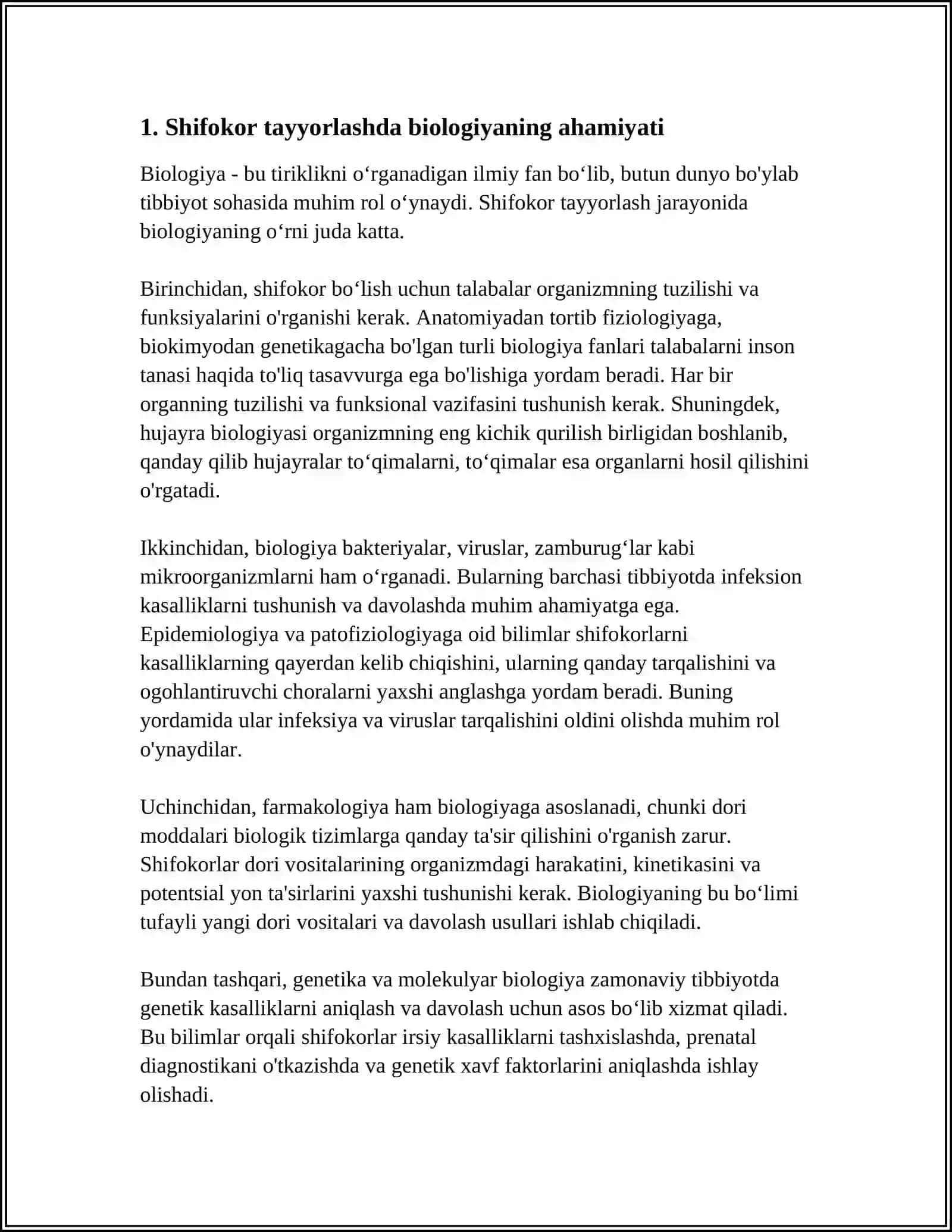SHIFOKOR TAYYORLASHDA BIOLOGIYANING O‘RNI VA VAZIFALARI 3