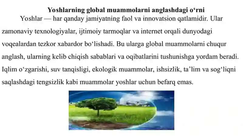 Yoshlarning global muammolarga munosabati 3