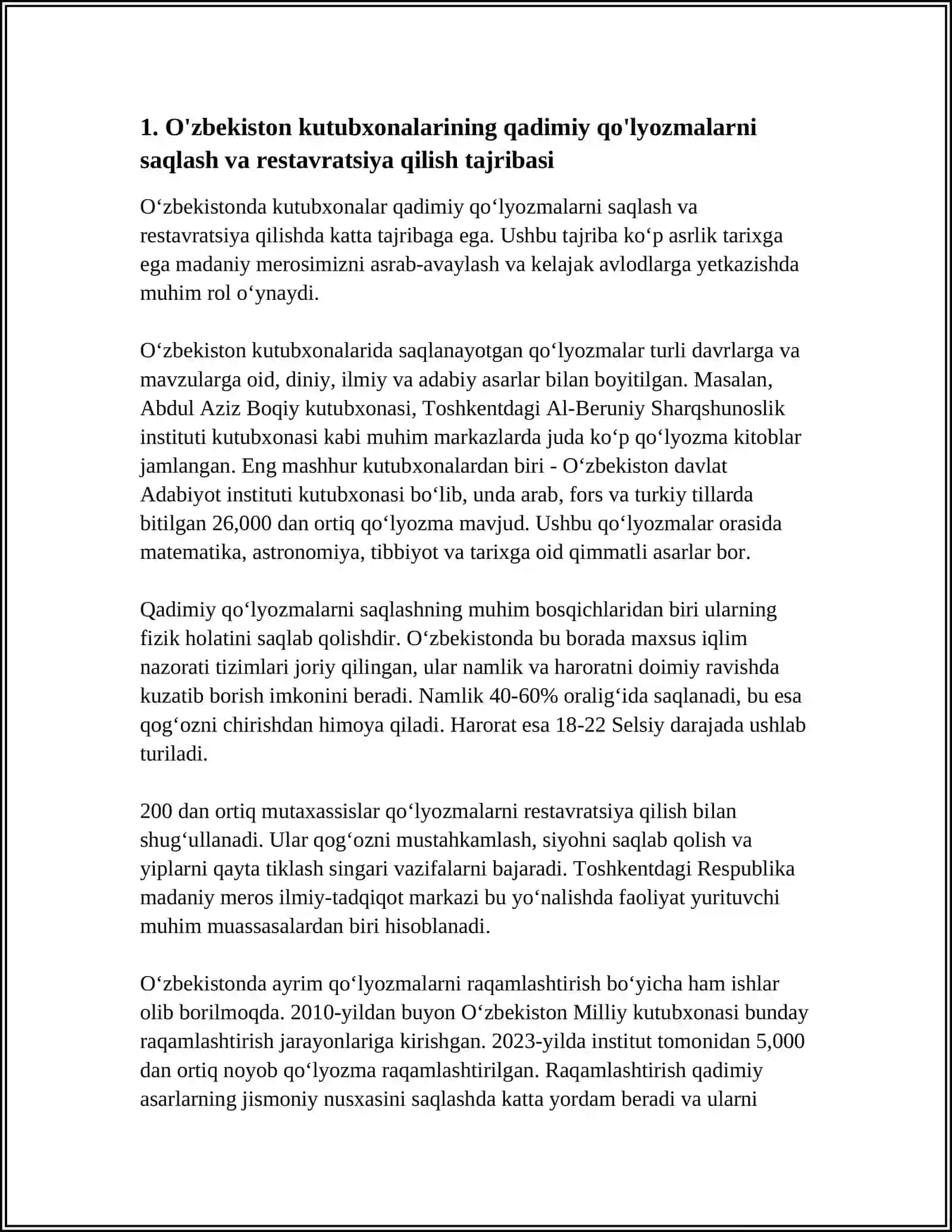 O'ZBEKISTON KUTUBXONALARINING JAHON TARIXIY VA MADANIY MEROSINI SAQLASHDAGI RO'LI 3