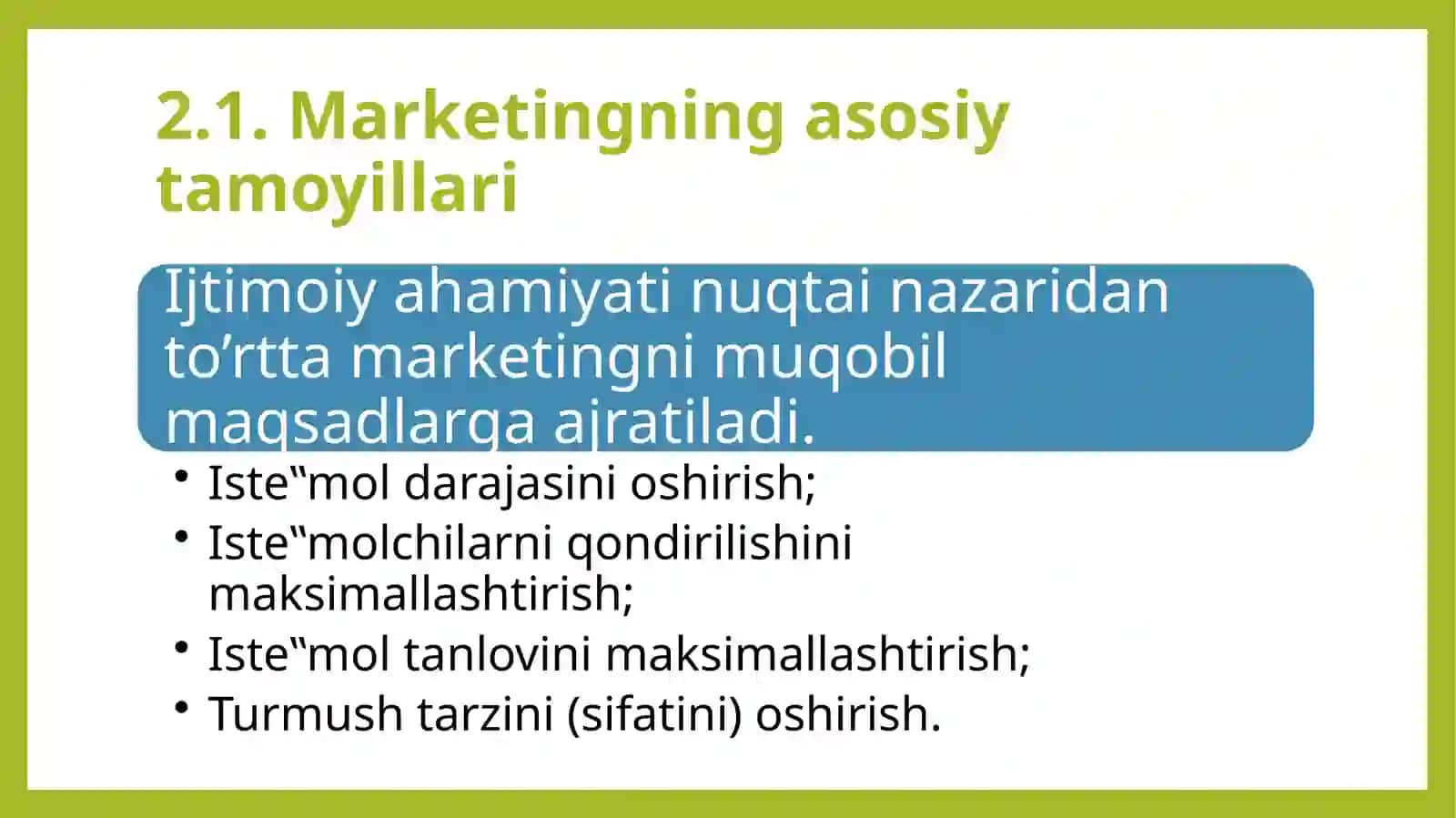 MARKETINGNI TIZIMI VA SOHASI (2 soat) 3