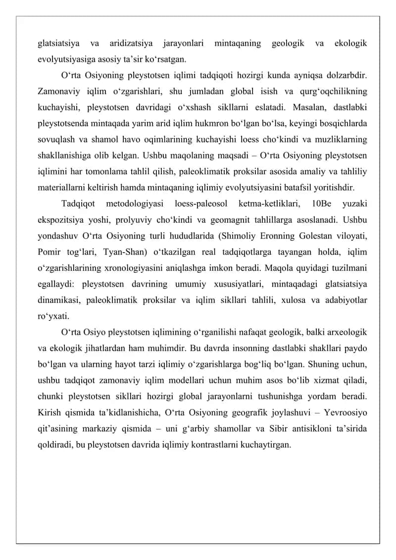 O‘rta Osiyoning pleystotsen davri iqlimi maqola. 3