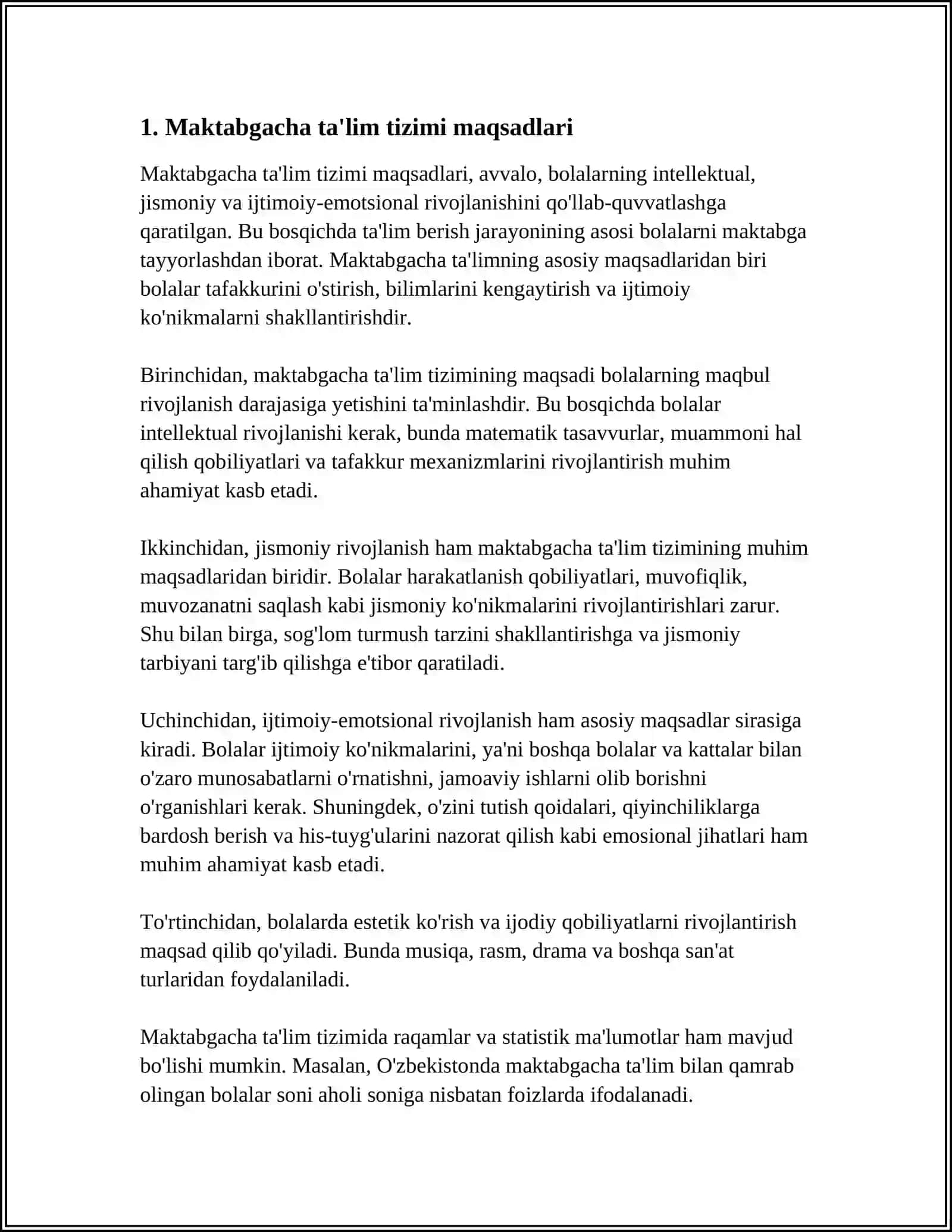 MUSTAQIL ISH Mavzu: O'ZBEKISTON RESPUBLIKASI DAVLAT MAKTABGACHA TA'LIM TO'G'RISIDAGI NIZOM 3