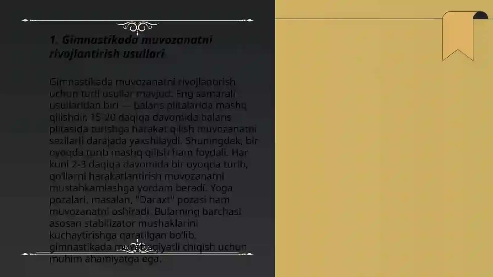 Gimnastika muvozanad saqlash mashqlarini bajarish 3