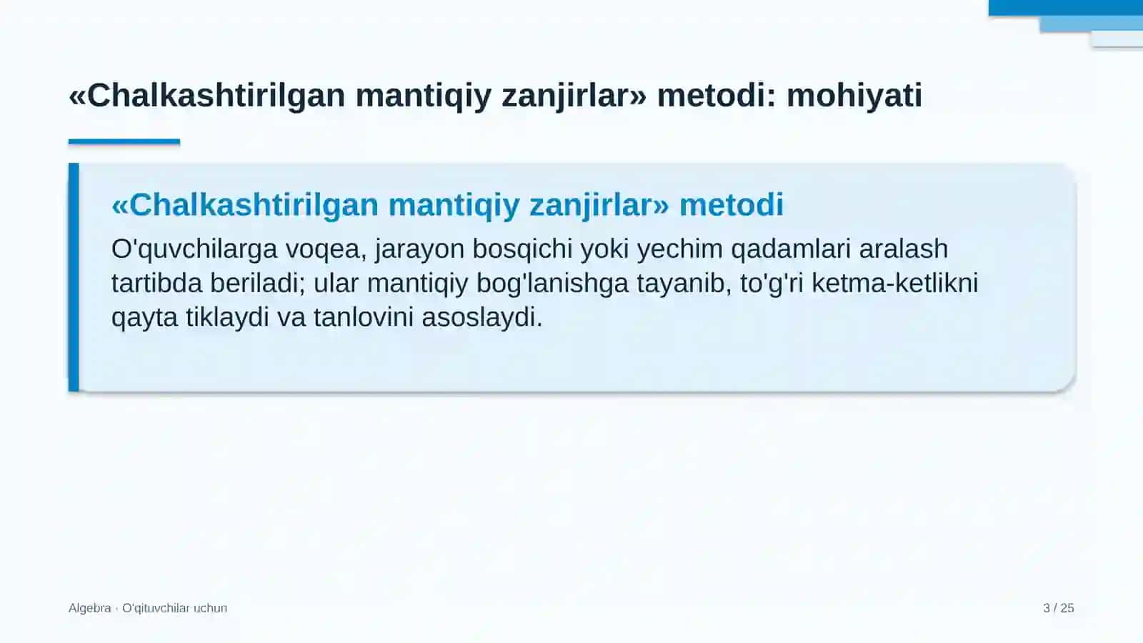 algebra darslarida chalkashtirilgan mantiqiy zanjirlar metodidan foydalanish 2841 3