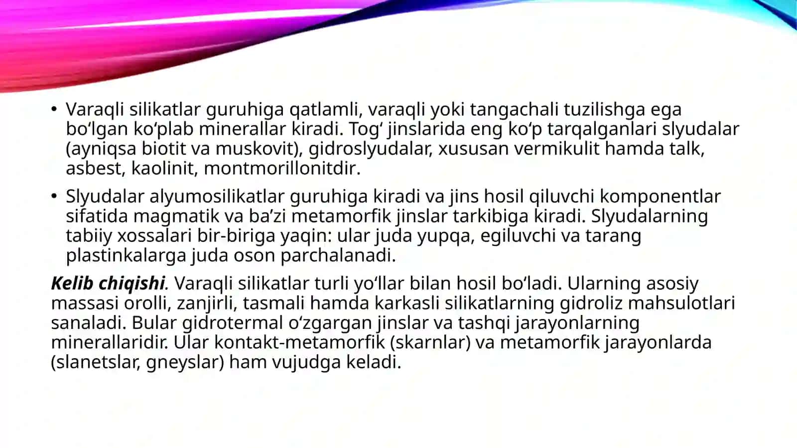 Varaqli silikatlar va alyumosilikatlar 3