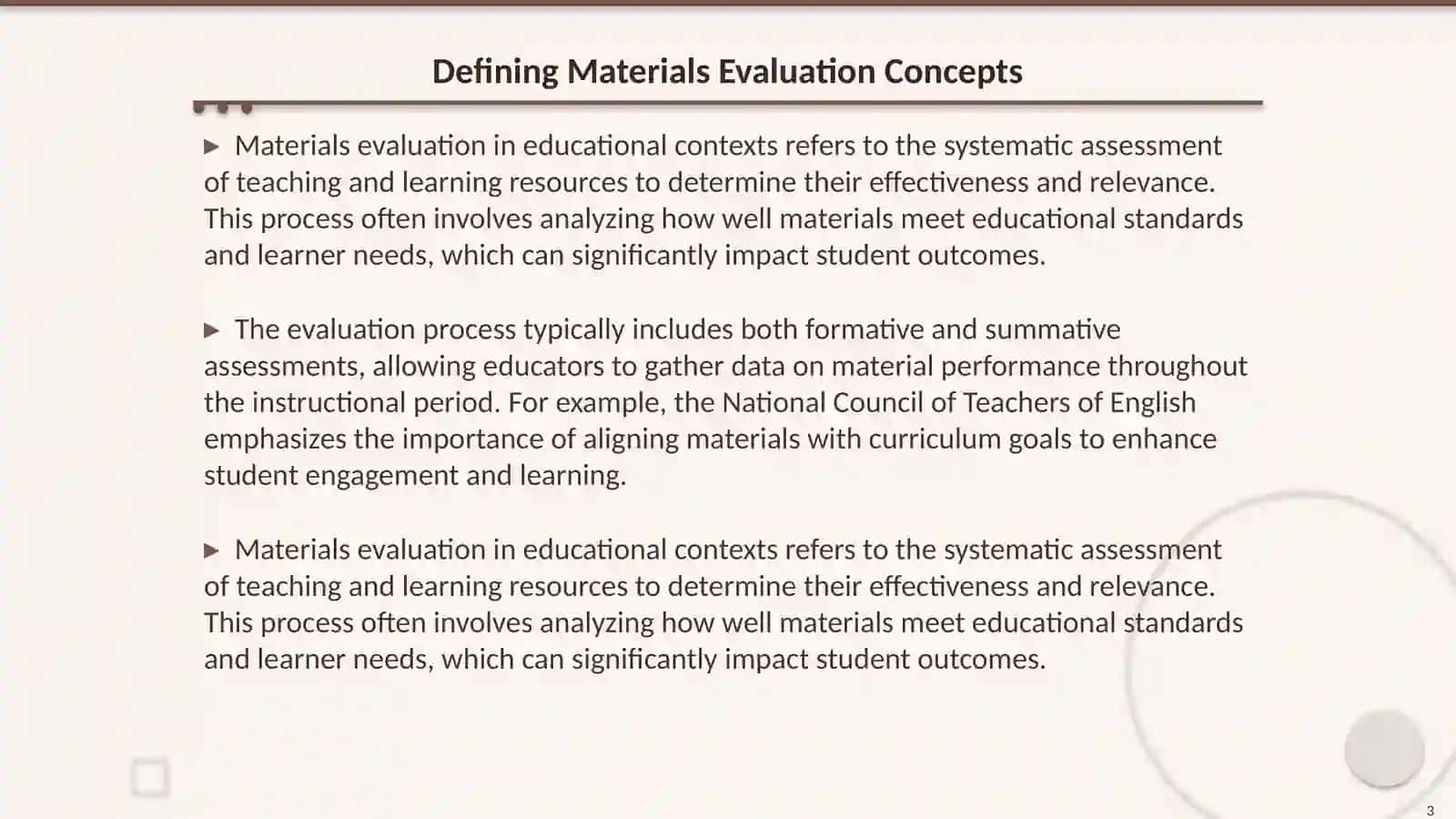 Materials evaluation including all relevant materials 3