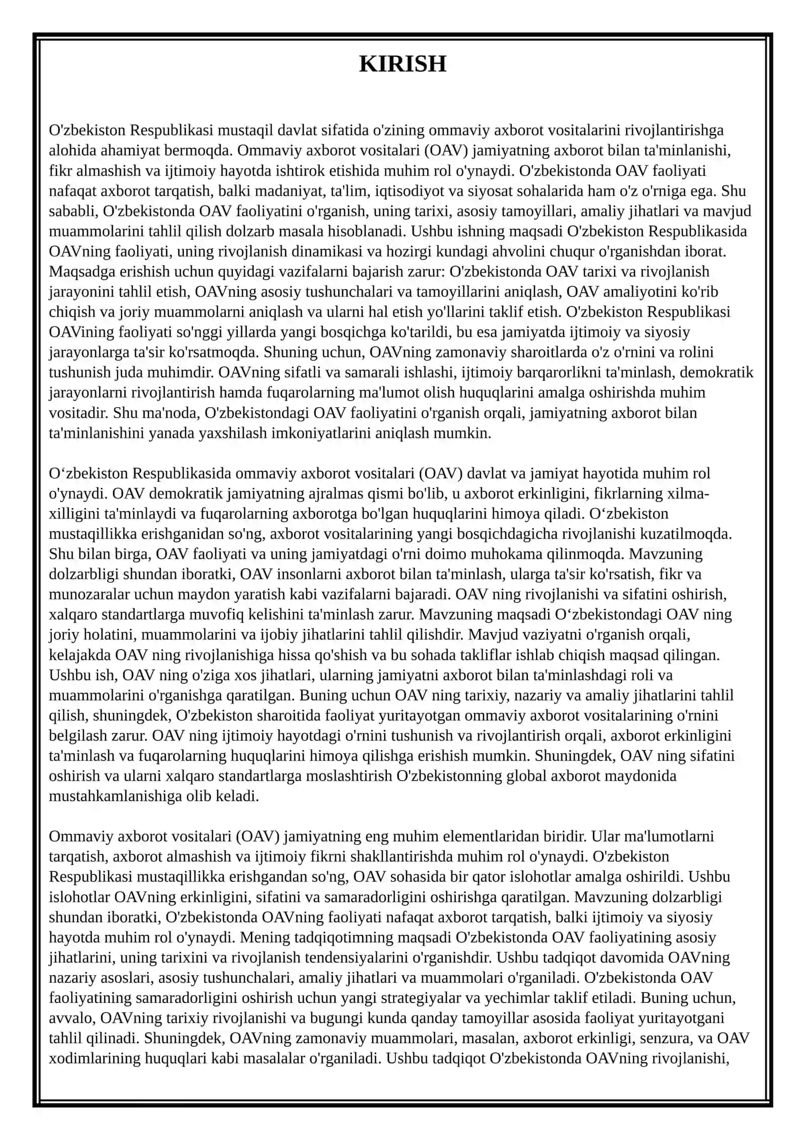 O'zbekiston Respublikasida Ommaviy Axorot Vositalarining Faoliyati 3