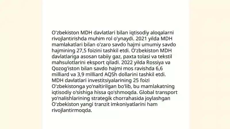 O'zbekistonning MDHdagi iqtisodiy hamkorliklari 3