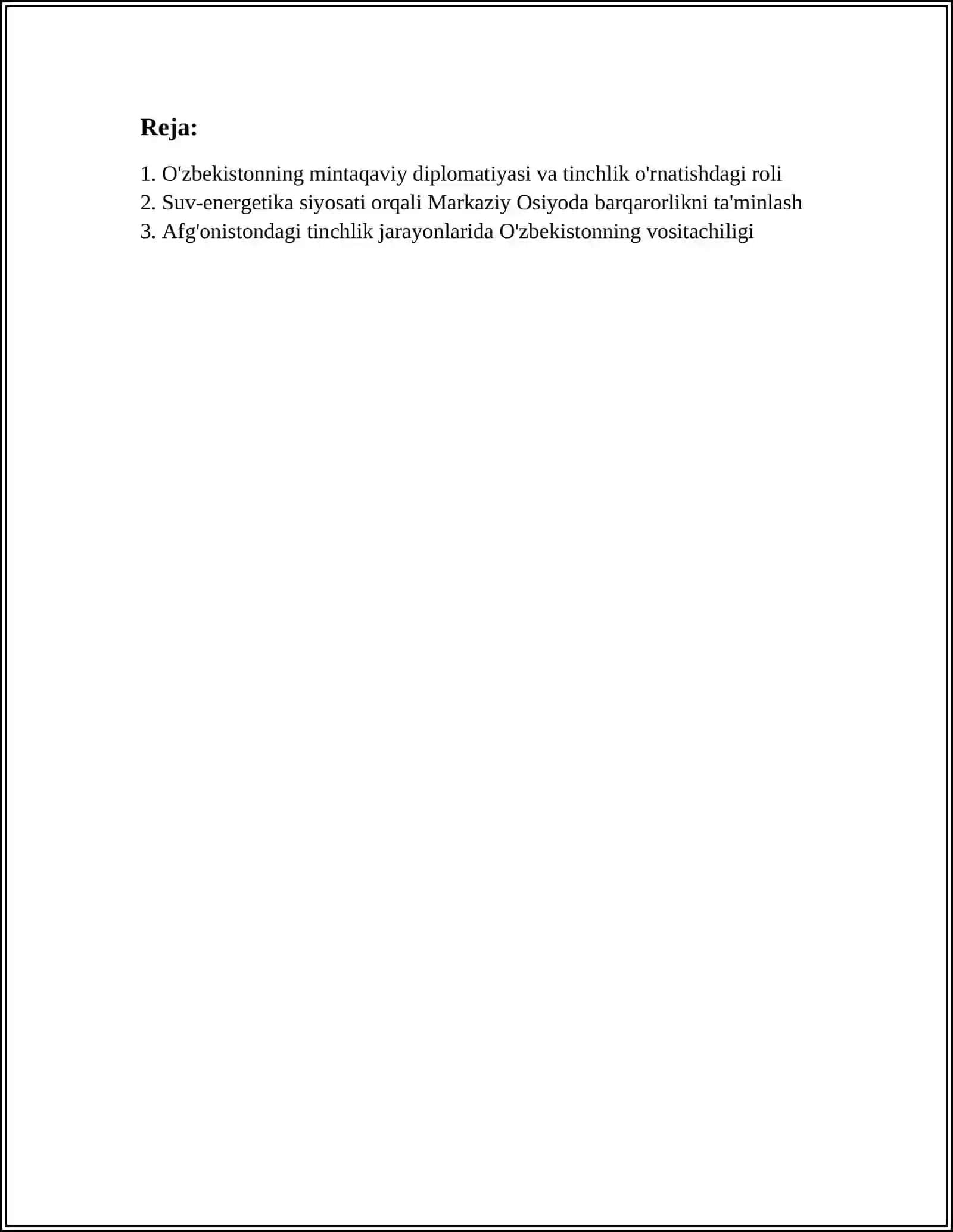 O'ZBEKISTONNING MARKAZIY OSIYODA TINCHLIK VA BARQARORLIKNI TA'MINLASHDAGI O'RNI 3