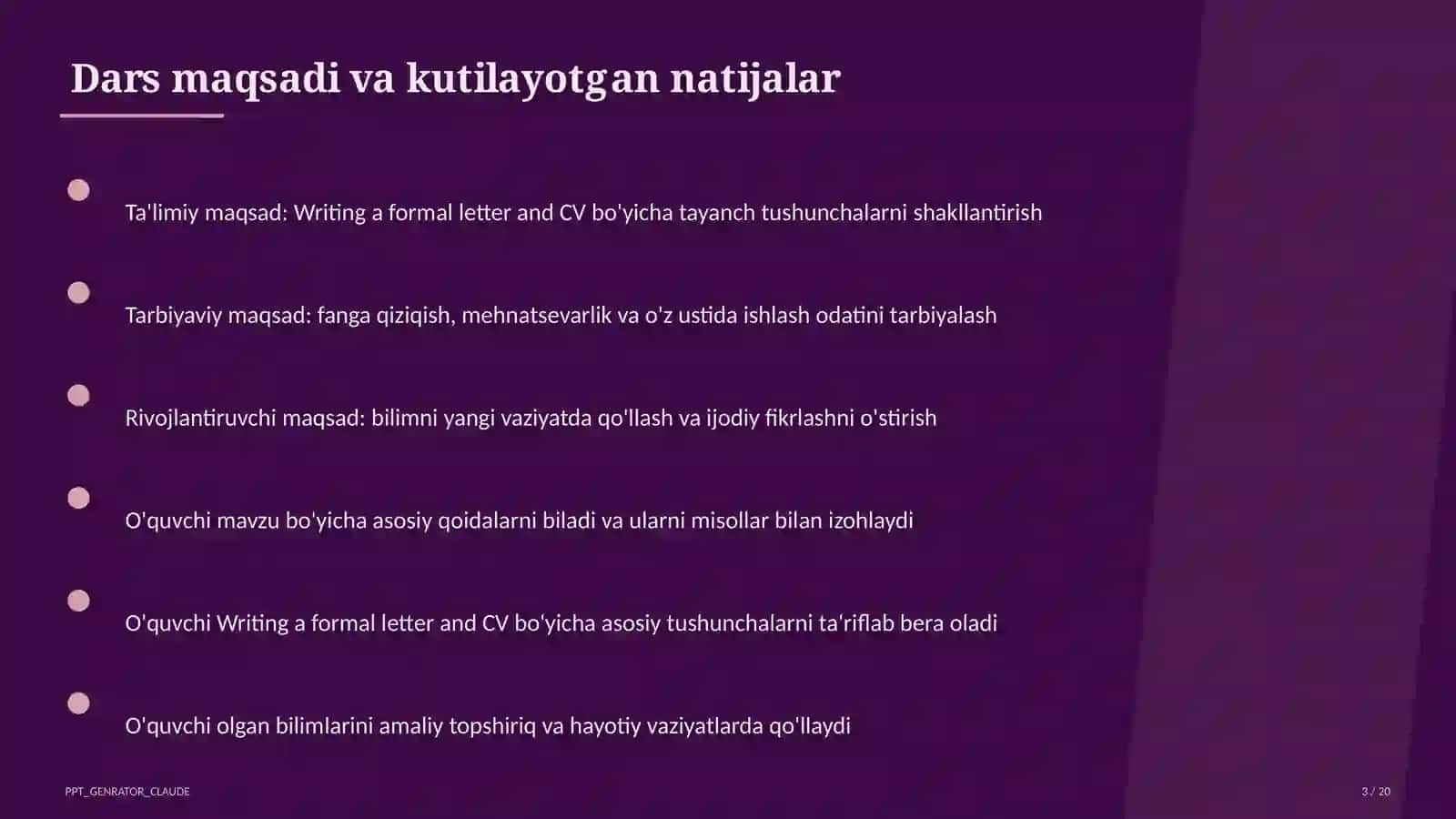 Writing a formal letter and CV (10-sinf) 3