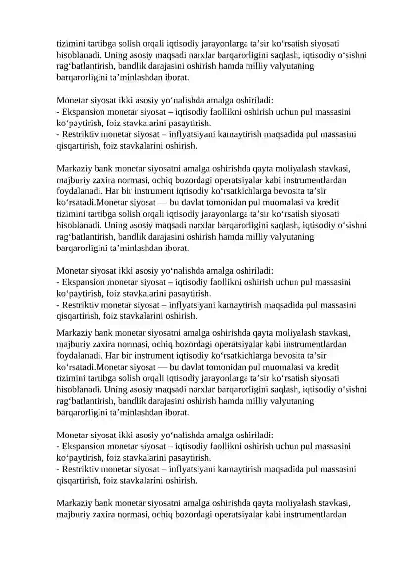 Monetar Siyosat Referati 3