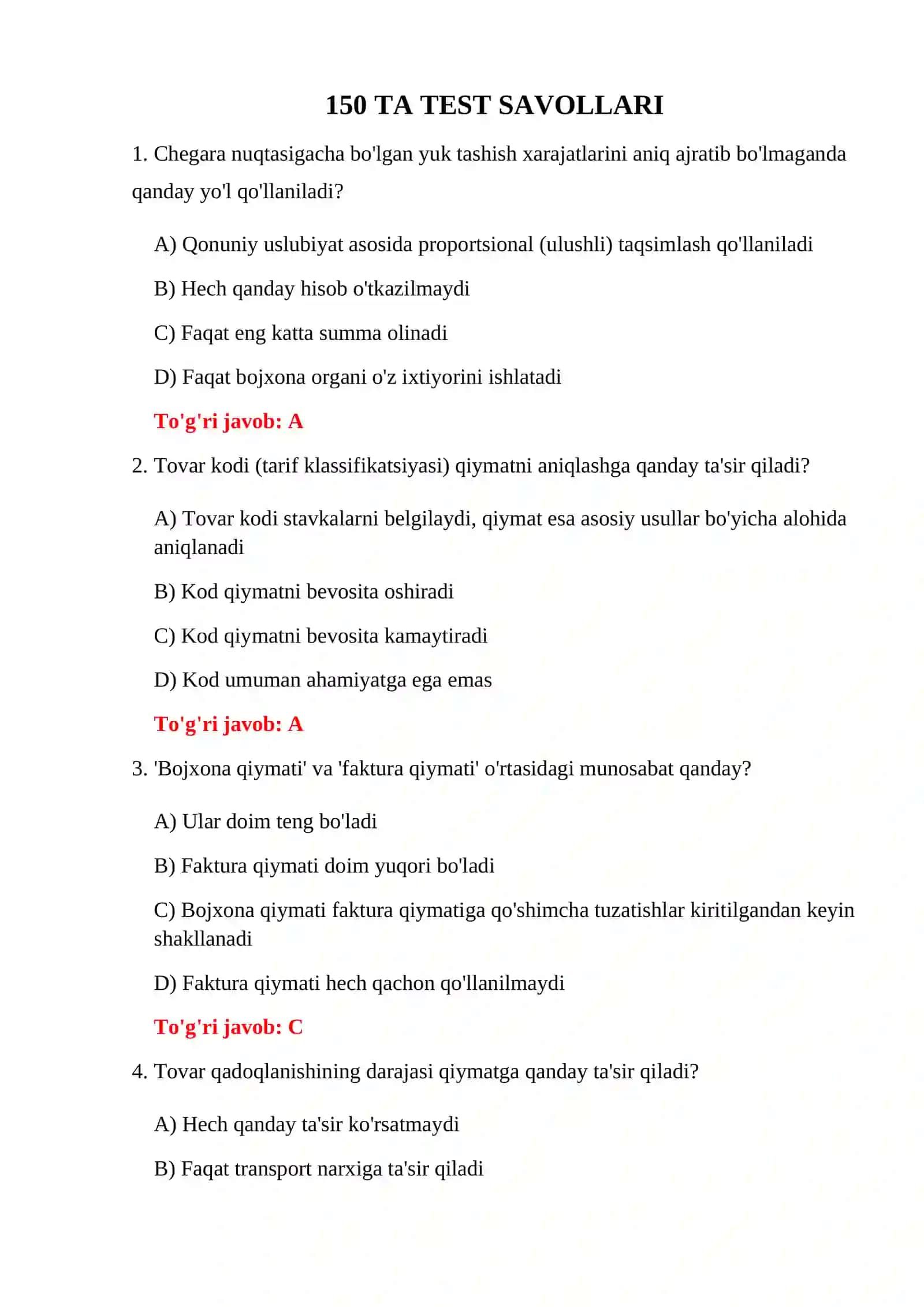 BOJXONA TEST BAZALARI 3
