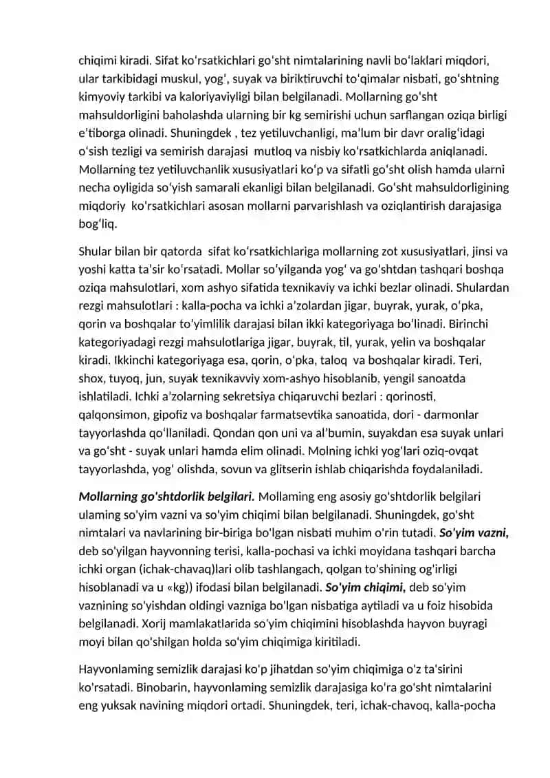 Turli qishloq xo‘jalik hayvonlarining go‘sht mahsuldorligi va go‘shtning sifati 3