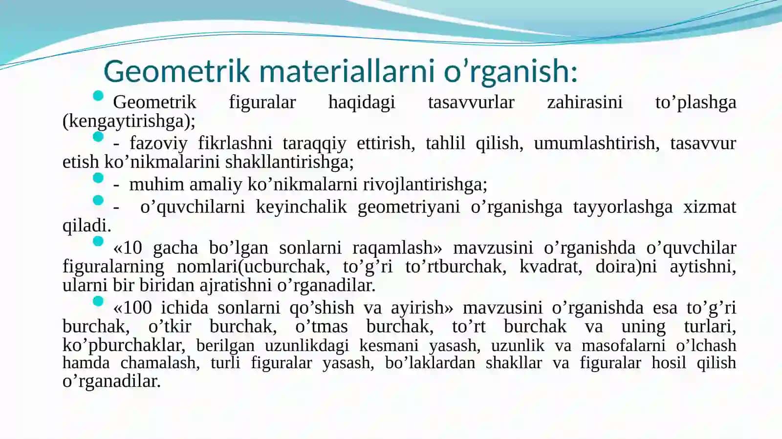 Boshlang’ich sinflarda geometrik materiallarni o’rgatish metodikasi 3