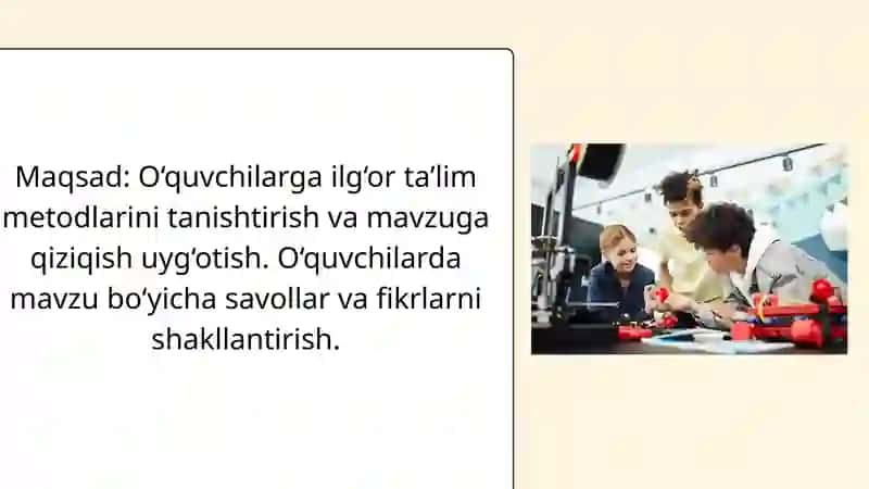 ILGOR TA'LIM METODLARIDAN FOYDALANGAN HOLDA DARS TAQDIMOTI 3