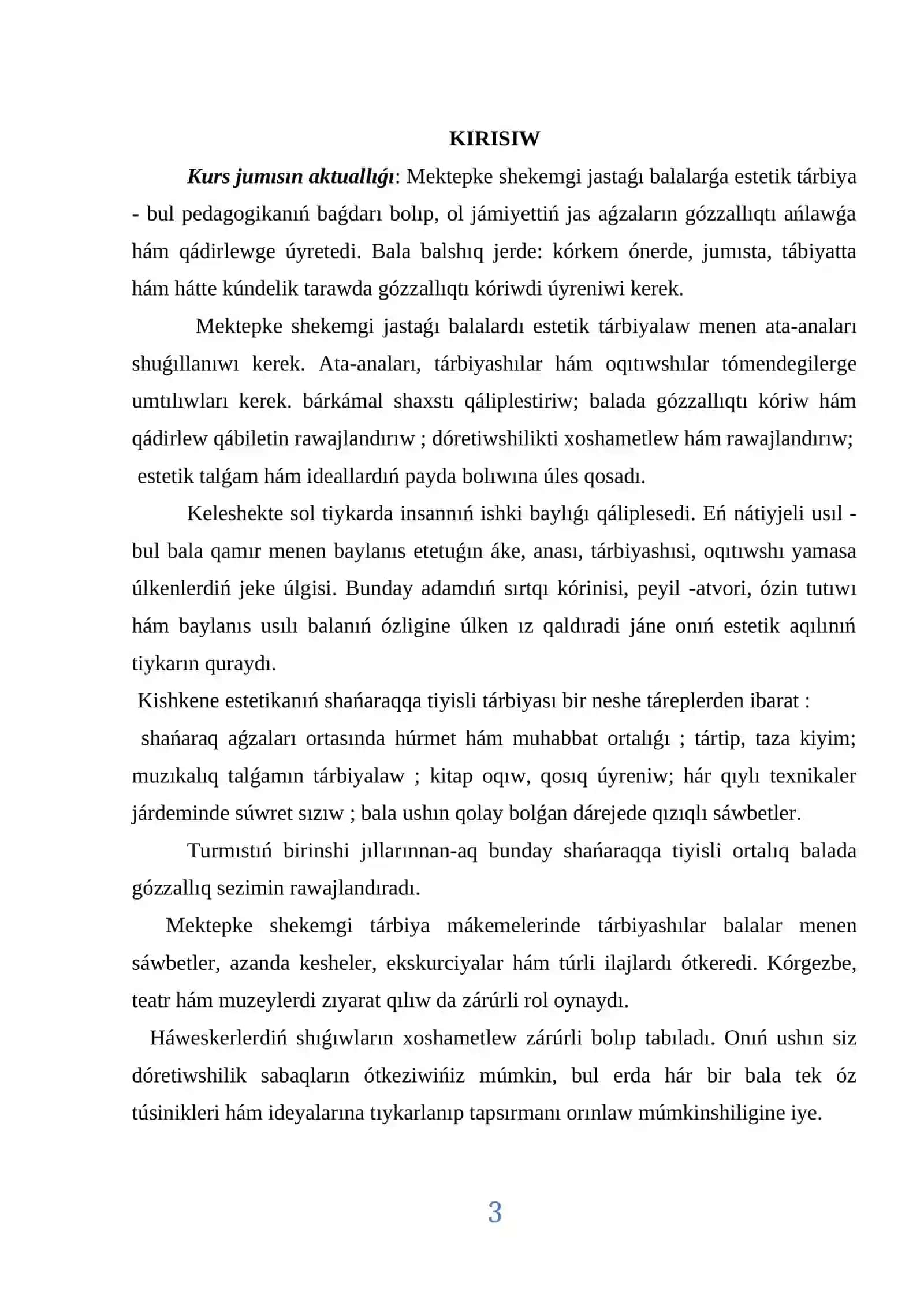Mektepke shekemgi baslawısh shólkeminiń estetikalıq tárbiyası 3