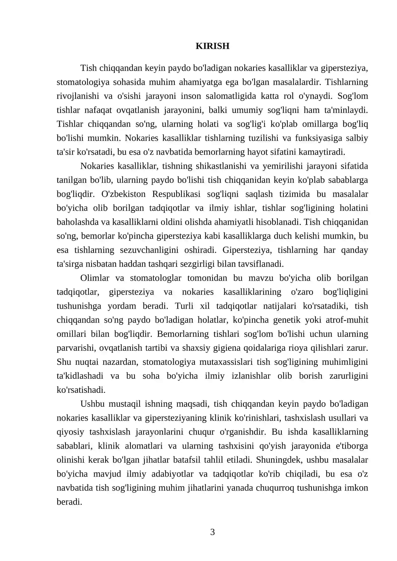 Tish chiqqandan keyin paydo bo'ladigan nokaries kasalliklar. Gipersteziya. Tasnifi, klinikasi, tashxislash va qiyosiy tashxislash 3