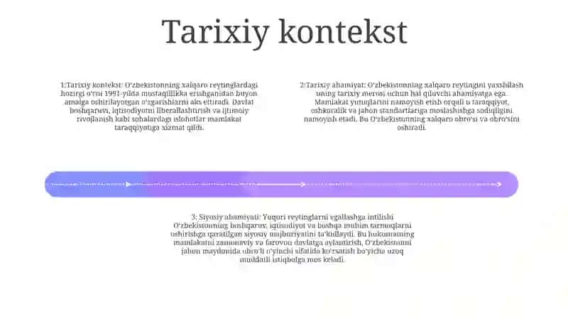 OʻZbekiston Xalqaro Reytingdagi KoʻRsatgichlarini Kutarishning Tarixiy Va Siyosiy Ahamiyati 3
