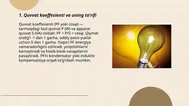 Quvvat koeffesienti va uning ahamiyati 3