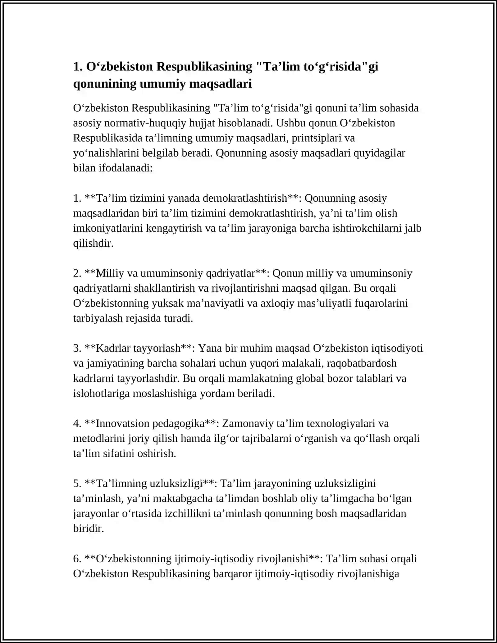 Oʻzbekiston Respublikasining "Taʼlim toʻgʻrisida"gi qonuni va uning mohiyati 3