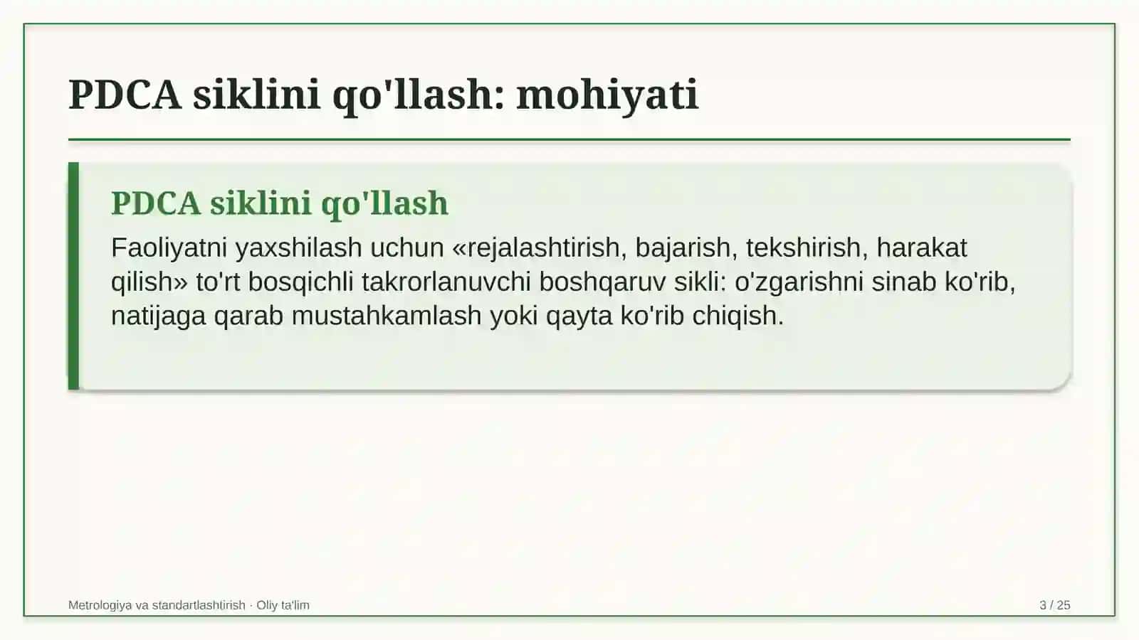 Bioenergetikada PDCA siklini qo'llash 3