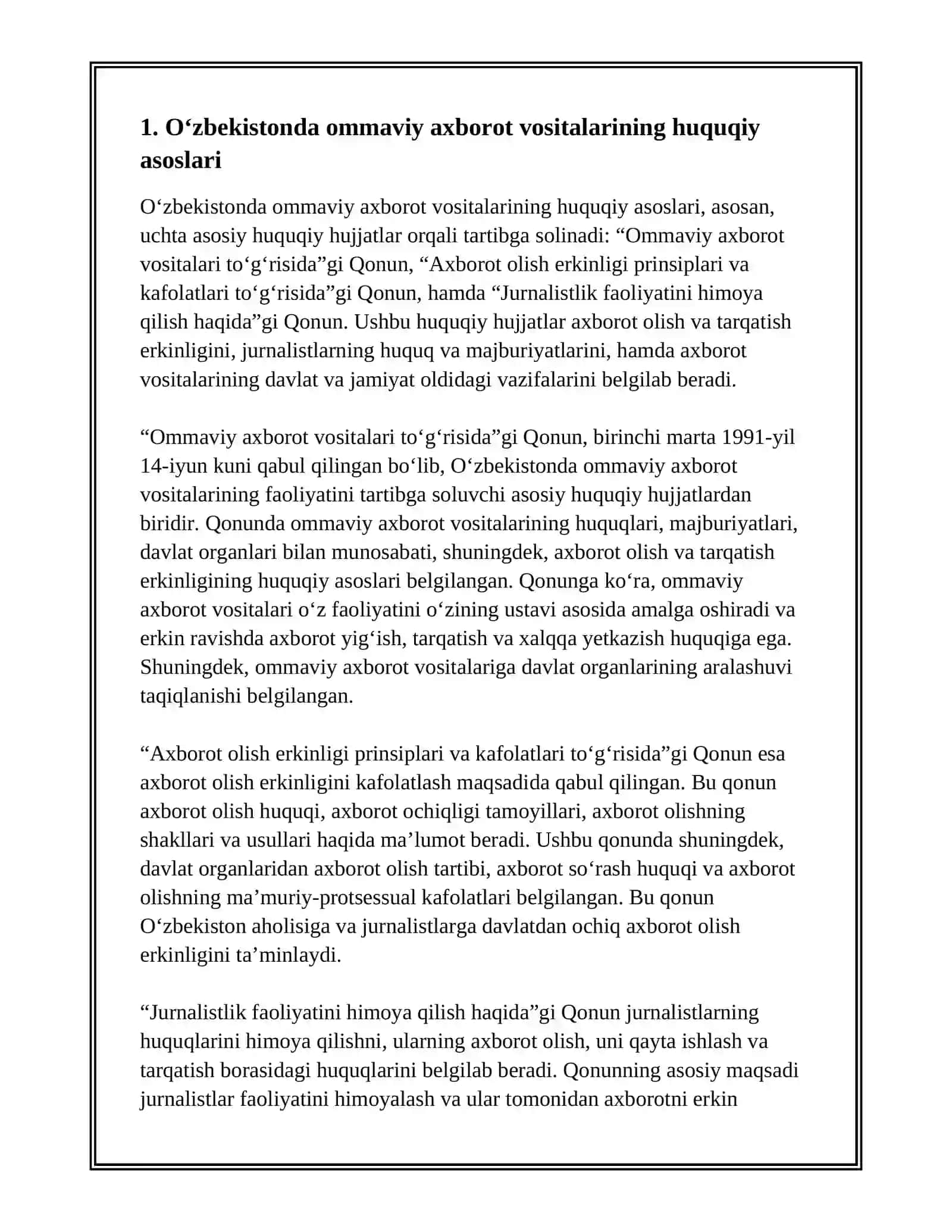 OʻZBEKISTON RESPUBLIKASIDA OMMAVIY AXBOROT VOSITALARINING FAOLIYATI 3
