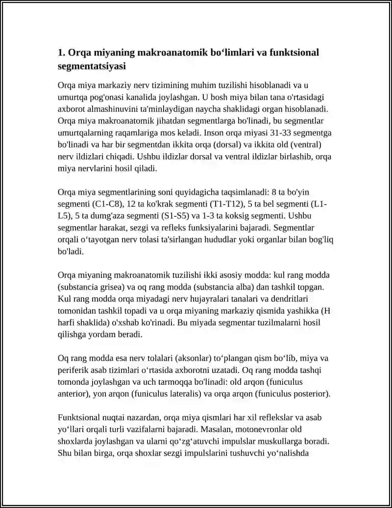 MARKAZIY NERV TIZIMINING FUNKTSIONAL ANATOMIYASI. ORQA MIYA VA ORQA MIYA PARDALARI, UNING YOSHGA DOIR XUSUSIYATLARI 3