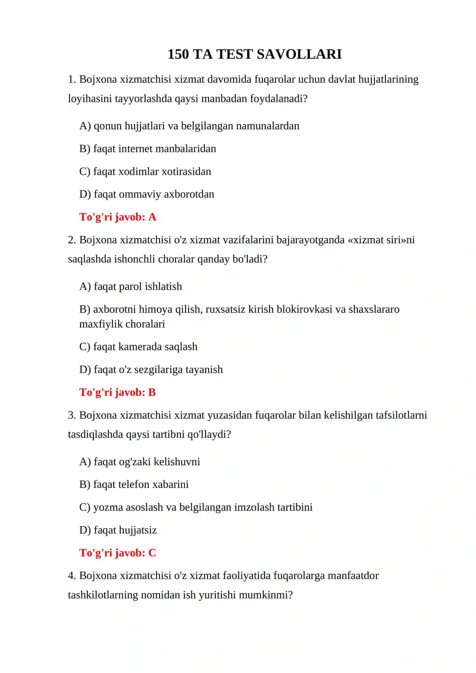 BOJXONA IDORALARIGA ISHGA KIRISH SAVOL-JAVOBLARI 3