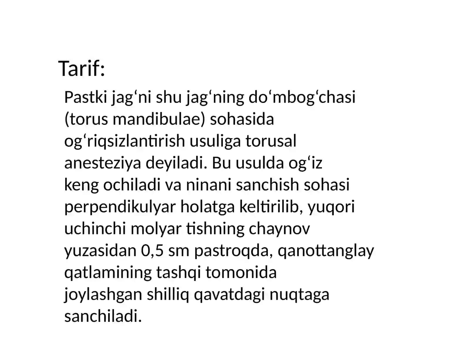 Torusal ogʻriqsizlantirish usuli 3