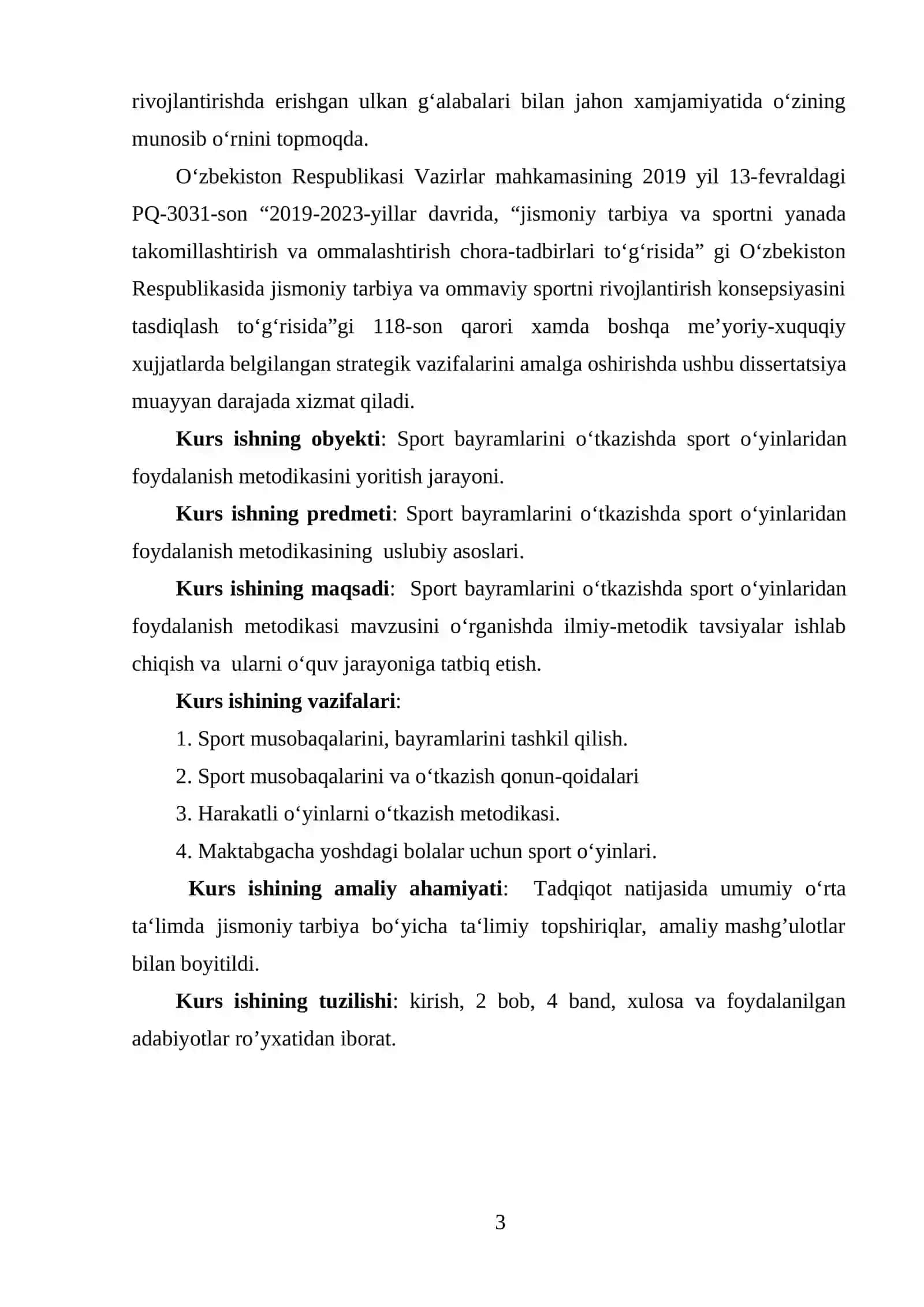 SPORT MUSOBAQALARINI, BAYRAMLARINI TASHKIL QILISH VA O‘TKAZISH QONUN-QOIDALARI METODIKASI 3