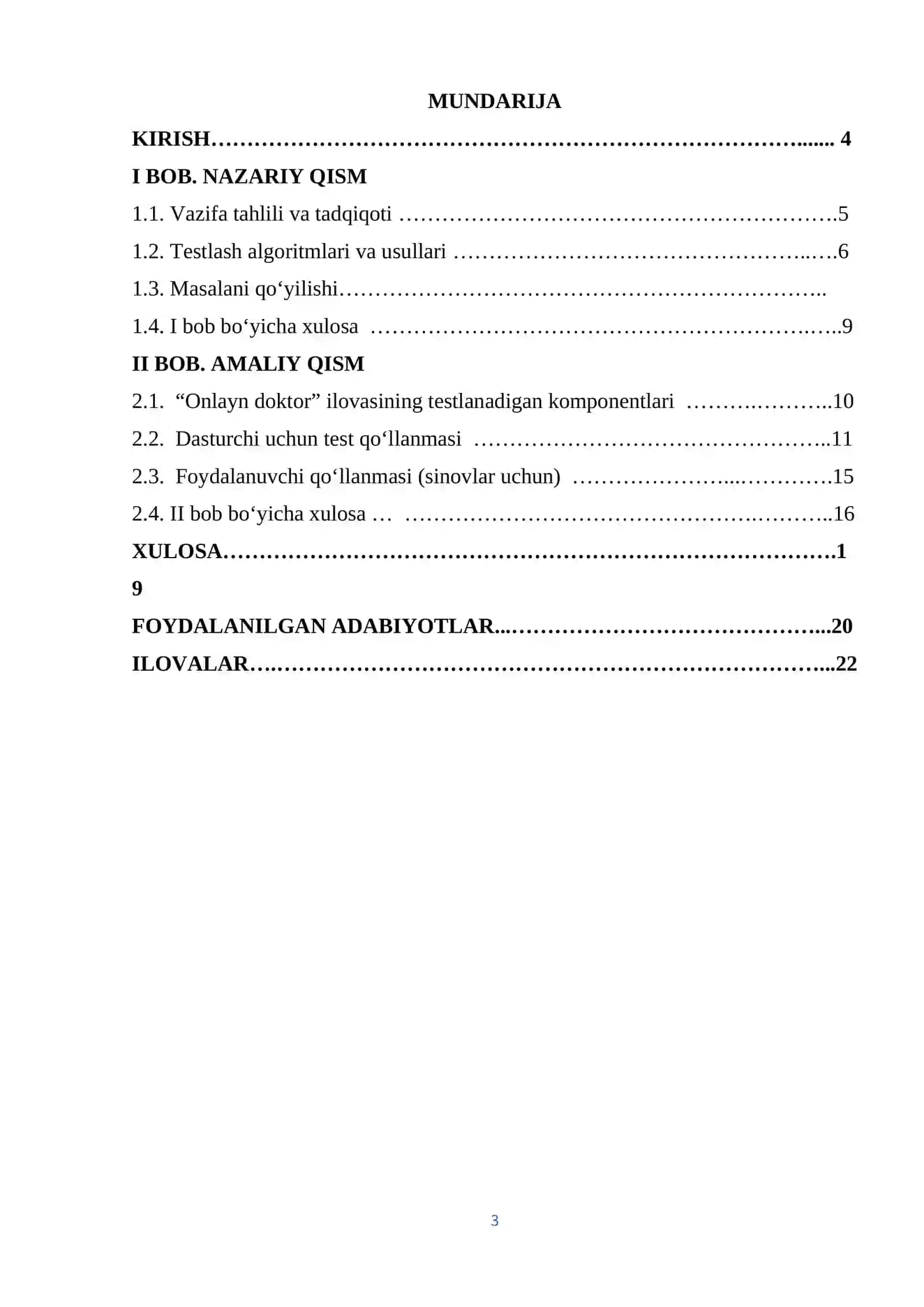 "Dasturiy ta'minotni test qilish usullari: Onlayn doktor ilovasi misolida" 3