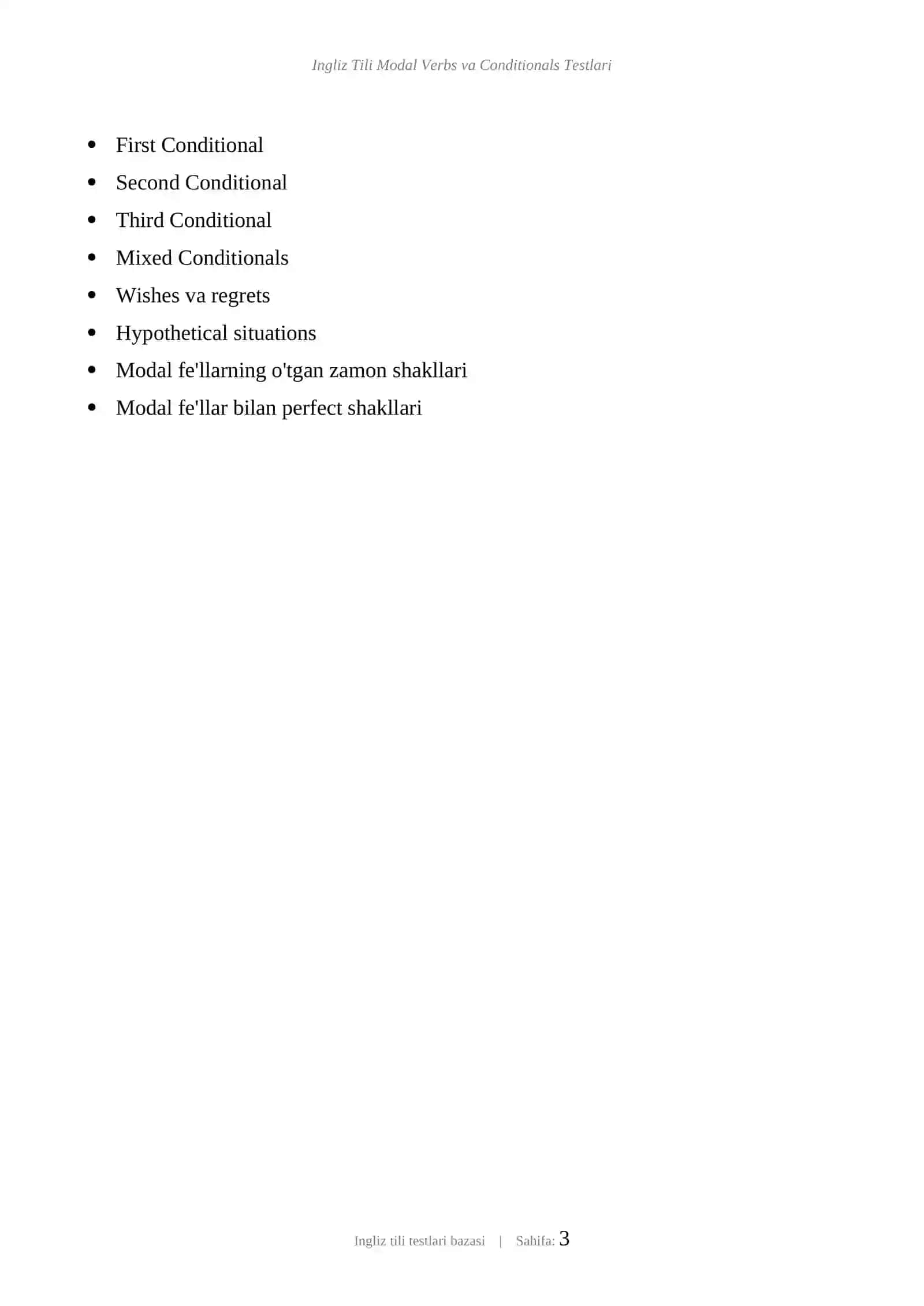 INGLIZ TILI MODAL VERBS VA CONDITIONALS TESTLARI 3