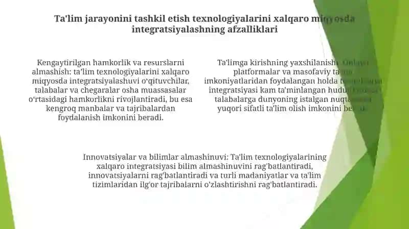 OʻQuv Jarayonini Tashkil Etish Texnologiyalari BoʻYicha Xalqaro Integratsiya Baxtiyorova 3