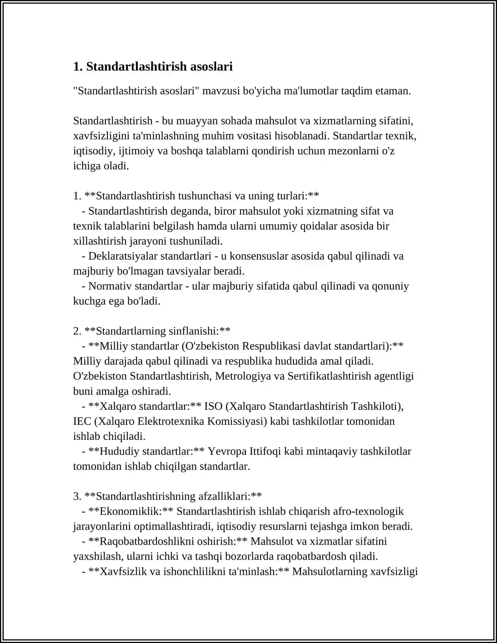 STANDARTLASHTIRISH USULLARINI O'RGANISH 3