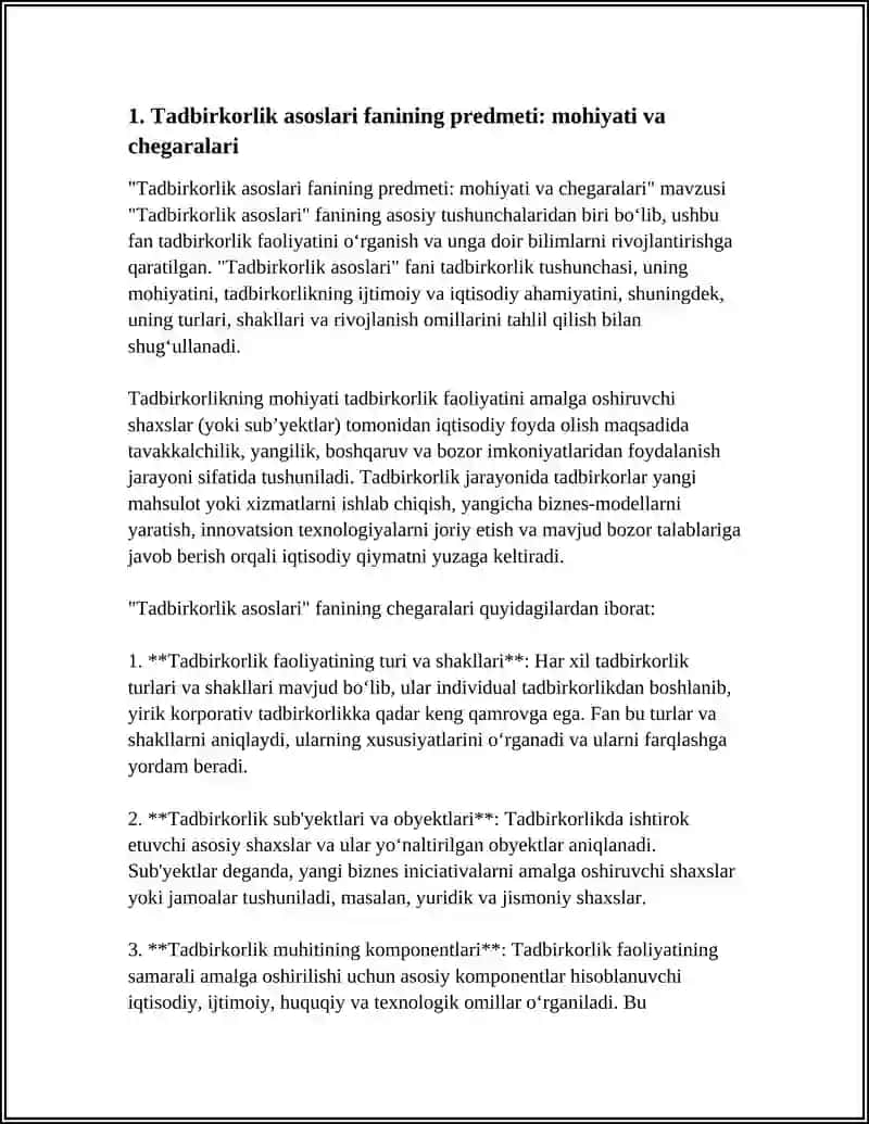 Tadbirkorlik asoslari fanining predmeti va vazifalari 3