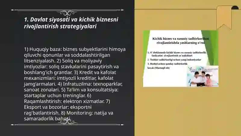 Davlatni kichik biznesni rivojlantirishda tutgan oʻrni 3