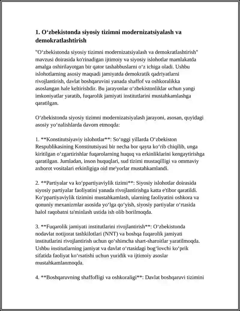 Oʻzbekistonda siyosiy tizimni modernizatsiyalash va demokratlashtirish 3